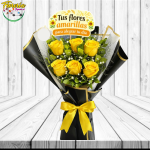 HERMOSO RAMO 6 ROSAS, FOLLAJE Y TOPPER FLORES AMARILLAS