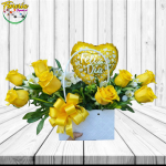 CARETRA DE 8 ROSAS AMARILLAS Y GLOBO FELIZ DIA