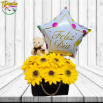 CARTERA DIA DE LA MUJER: 7 GIRASOLES, PELUCHITO Y GLOBITO