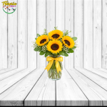 PROMOCION: FLOREROA DE 4 GIRASOLES Y FOLLAJE