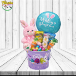 BOX PASCUERO:  PELUCHE 20CM, HUEVITOS, CHOCOLATES Y GLOBO