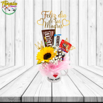 TAZA MADRES: 1 GIRASOL, 3 DULCES, TOPPER Y CORONITA