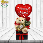 BOX MAMA CON 1 ROSA, PELUCHE DE 25CM, FERRERO ROCHER 100GRS Y GLOBO