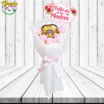 RAMO 5 ROSAS DE JABON, BOMBONES CORAZON Y TOPPER