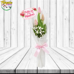 RAMO DIA DE LA MAMA CON 3 TULIPANES, FOLLAJE Y TOPPER