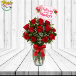 FLORERO DIA DE LAS MADRES: 12 ROSAS ECUATORIANAS,  FOLLAJE Y TOPPER