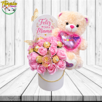 BOX MAMÁ 24 ROSAS ETERNAS, 8 BOMBONES Y PELUCHE 25CM