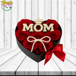 CAJA CORAZON MADRES DE 8 ROSAS ECUATORIANAS, MOM Y LACITO