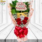 RAMO DIA DE LA NOVIA 4 ROSAS, CAJA FERRERO ROCHER X4 Y TOPPER