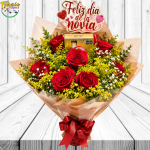 RAMO DIA DE LA NOVIA 7 ROSAS, FOLLAJE, FERRERO ROCHER X4 Y TOPPER