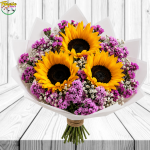 RAMO DE 3 GIRASOLES, CON ESTATE Y LINDA ENVOLTURA
