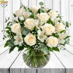 PECERA DE 12 ROSAS, FOLLAJE Y EUCALIPTO