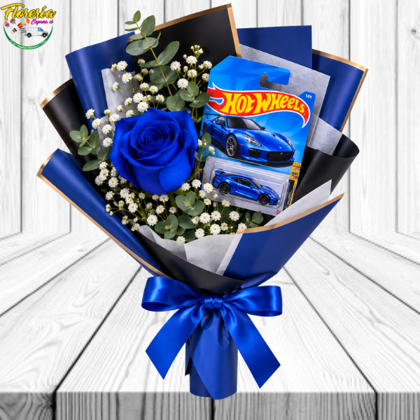 128 RAMO NOVIO: 1 ROSA AZUL, AUTO HOTWHEELS - Imagen 1