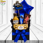 CAJA BOX DIA DEL NOVIO: 1 CERVEZA, 1 OREO, 1 BARRA CHOCOLATE, FERRERO 100GRS, GLOBO Y TOPPER