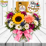 PECERA DIA DEL PROFESOR: 1 ROSA, 1 GIRASOL, FERRERO ROCHER X4 Y TOPPER