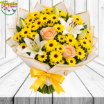 RAMO MIX: 2 ROSAS DAMASCO, 2 LILIUM Y 10 VARAS MARGARITAS